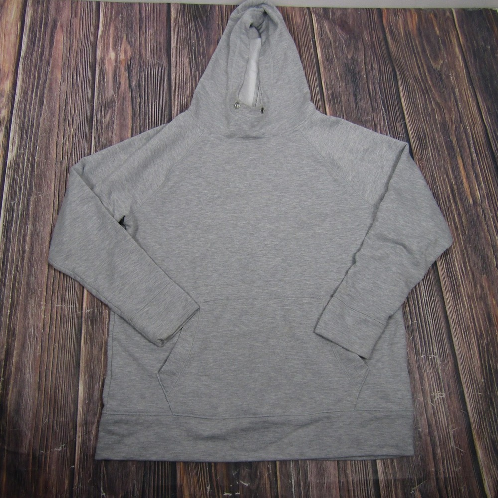 Athleta Hoodie Womens‎ Medium Gray Pullover Fleece Hooded Sweatshirt High Neck